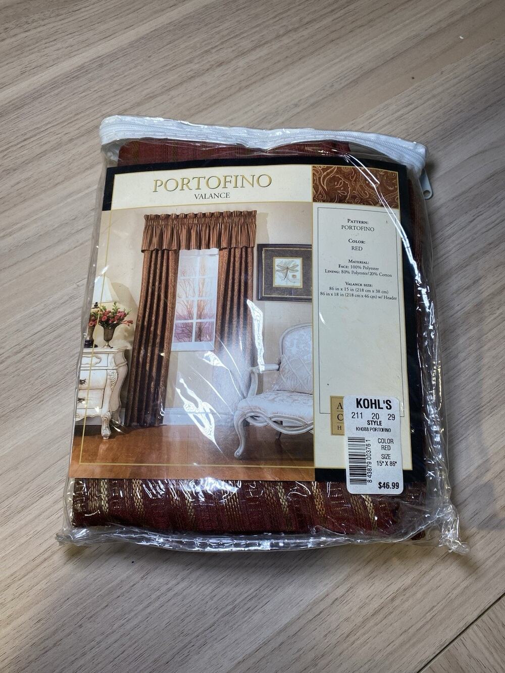 1 American Century Home Portofino Red/Gold Valances NEW 86”x15”